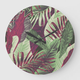 Tropical Exotic: Trendy Green Seamless Große Wanduhr