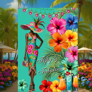 Tropical Fabulous 50 Geburtstag Bunter Hibiskus Einladung