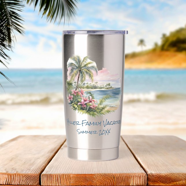 Tropical Family Vacation Wiedersehen Thermobecher (Strand)