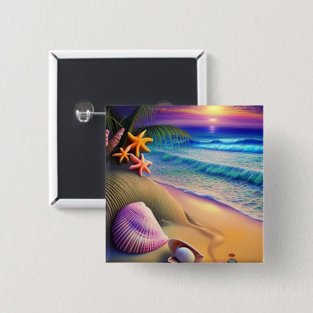 Tropical Fantasy Beach Sunset Button (Vorne & Hinten)