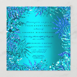 Tropical Fern Beach Ocean Blue Turquoise Glitzer Einladung
