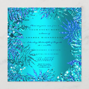 Tropical Fern Beach Ocean Blue Turquoise Glitzer Einladung