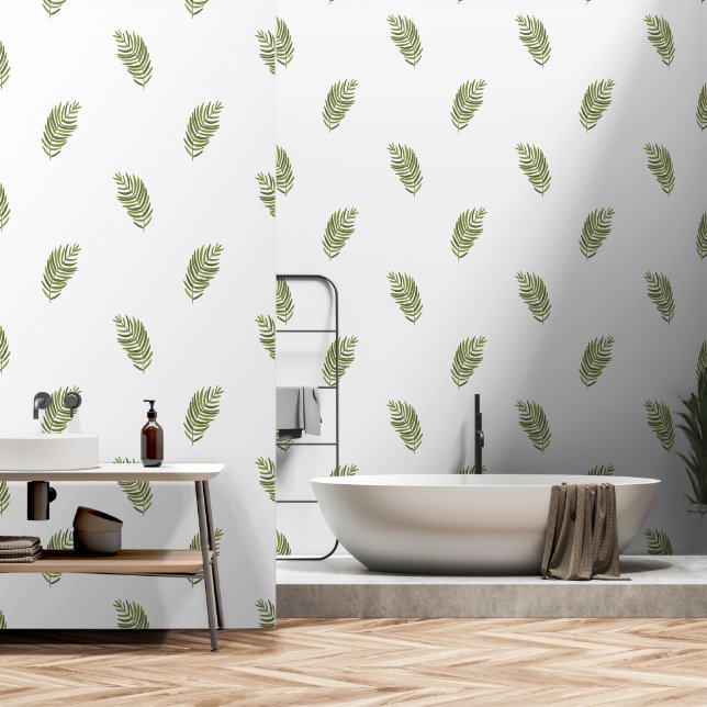 Tropical Fern Green Leaf Beach House Tapete (Badezimmer)