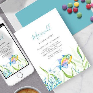 Tropical Fish 3rd Birthday Party Watercolor Einladung