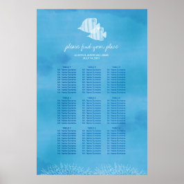 Tropical fish beach wedding dinner seating chart poster