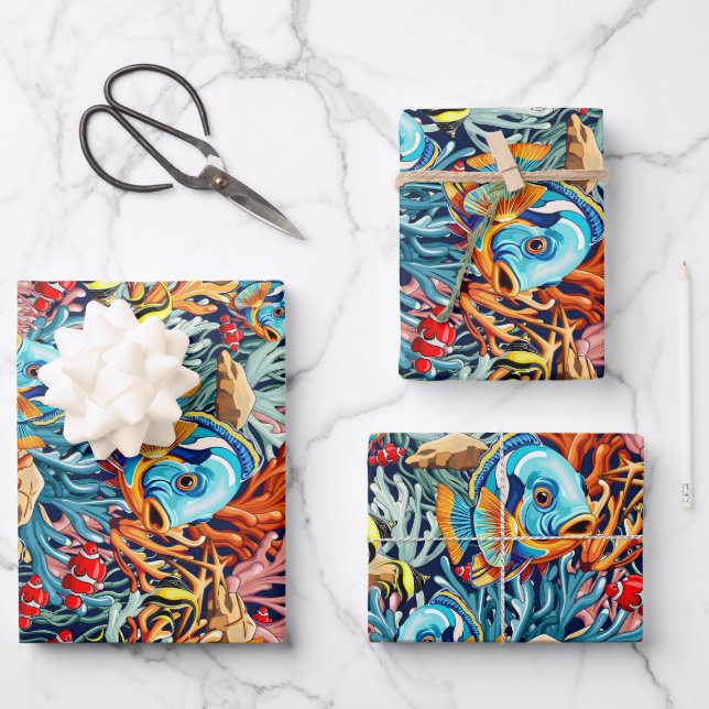 Tropical Fish Colorful Summer Vibes Geschenkpapier Set (Vorderseite)