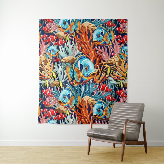 Tropical Fish Colorful Summer Vibes Wandteppich (Beispiel)