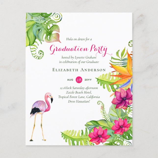 Tropical Flamingo Abschluss Budget Einladungen (Vorderseite)