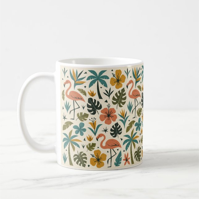 Tropical Flamingo and Palm Tree Pattern Kaffeetasse (Links)