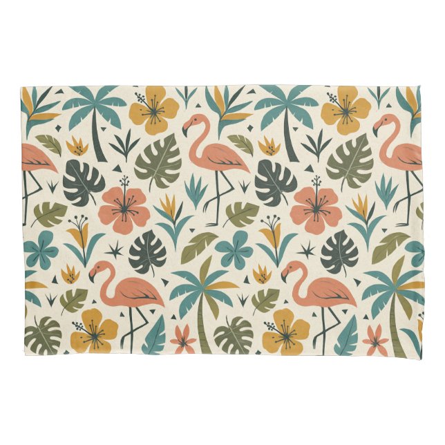 Tropical Flamingo and Palm Tree Pattern Kissenbezug (Vorderseite-Links)