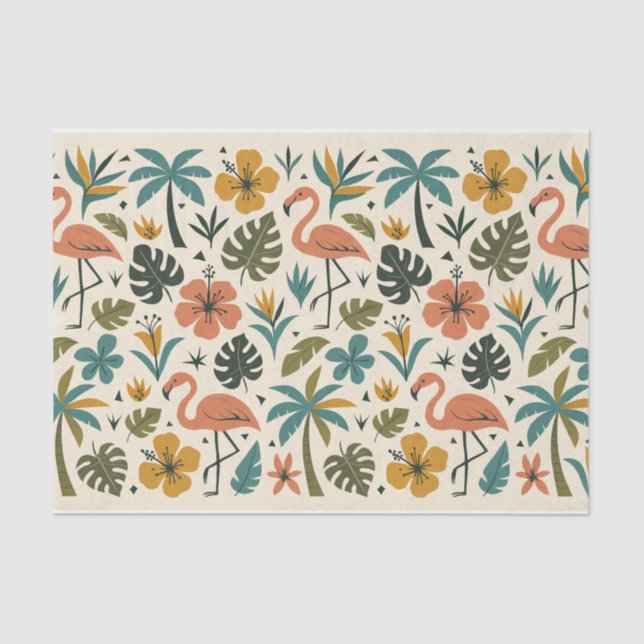 Tropical Flamingo and Palm Tree Pattern Seidenpapier (Vorderseite)