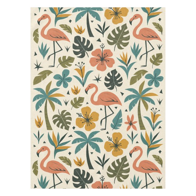 Tropical Flamingo and Palm Tree Pattern Tischdecke (Vorderseite)