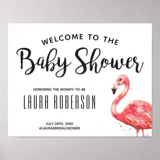 Tropical Flamingo Baby Dusche Begrüßungszeichen Poster (Vorne)