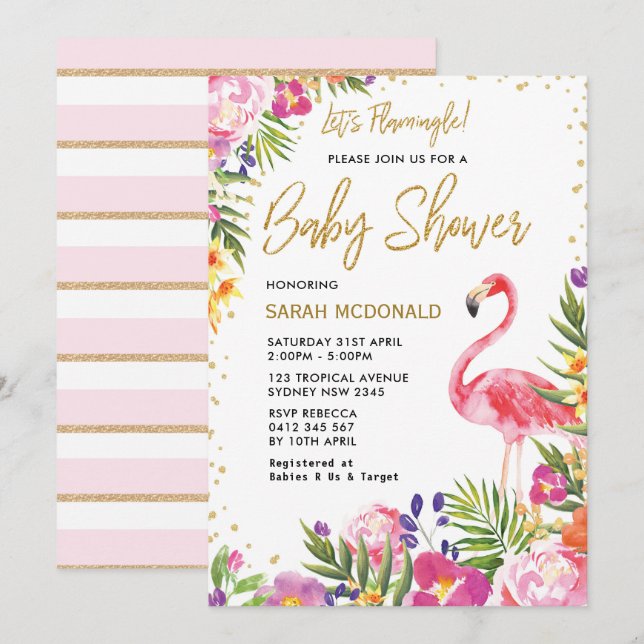 Tropical Flamingo Baby Dusche Blumenladen Einladung (Vorne/Hinten)