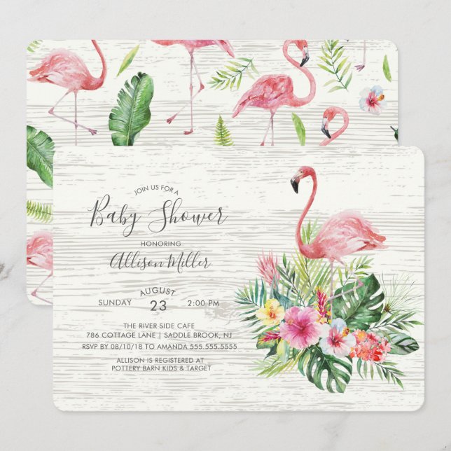 Tropical Flamingo Baby Dusche Einladung (Vorne/Hinten)