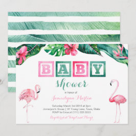 Tropical Flamingo Baby Dusche lädt ein, Blätter Einladung