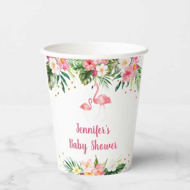 Tropical Flamingo Baby Dusche Pappbecher (Vorderseite)