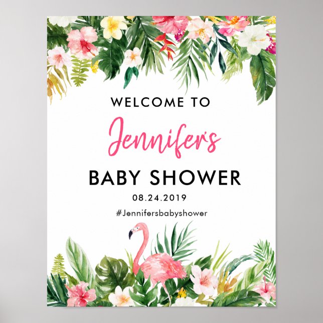 Tropical Flamingo Baby Dusche Willkommenspender Poster (Vorne)