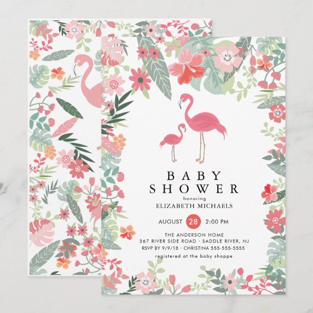 Tropical Flamingo Baby Shower Einladung (Vorne/Hinten)