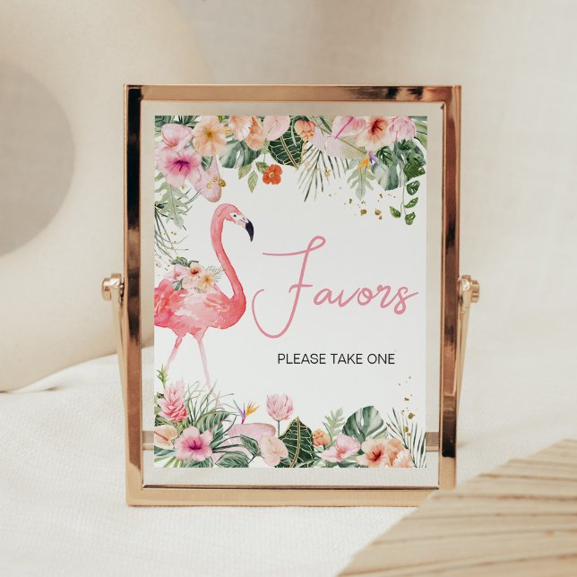 Tropical Flamingo Baby Shower Favoriten Poster (Floral Flamingle Baby Shower Favors Sign)
