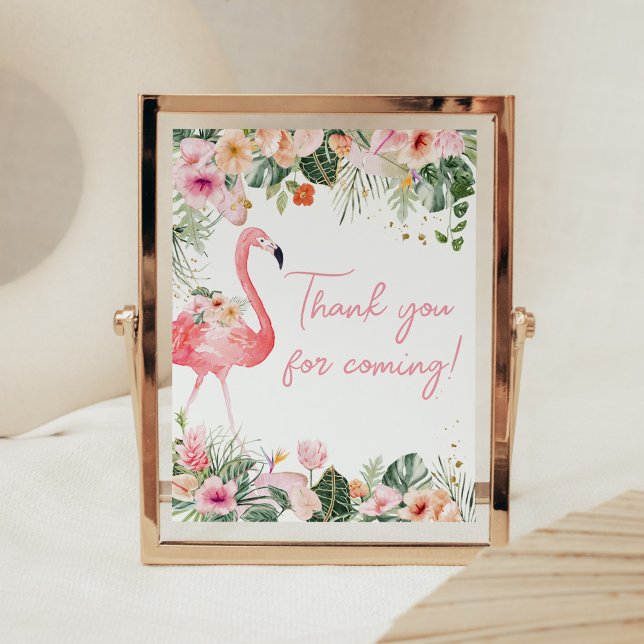 Tropical Flamingo Baby Shower Vielen Dank für Ihr  Poster (Floral Flamingle Baby Shower Thank you for Coming Sign)