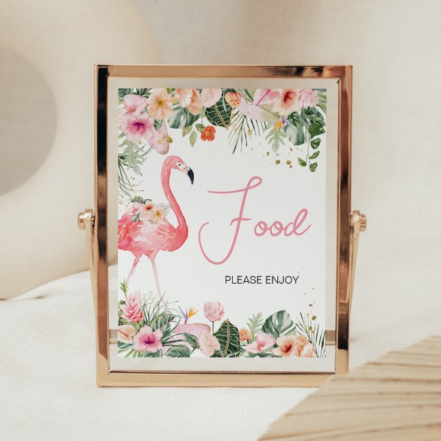 Tropical Flamingo Baby Showküche Poster (Floral Flamingle Baby Shower Food Sign)