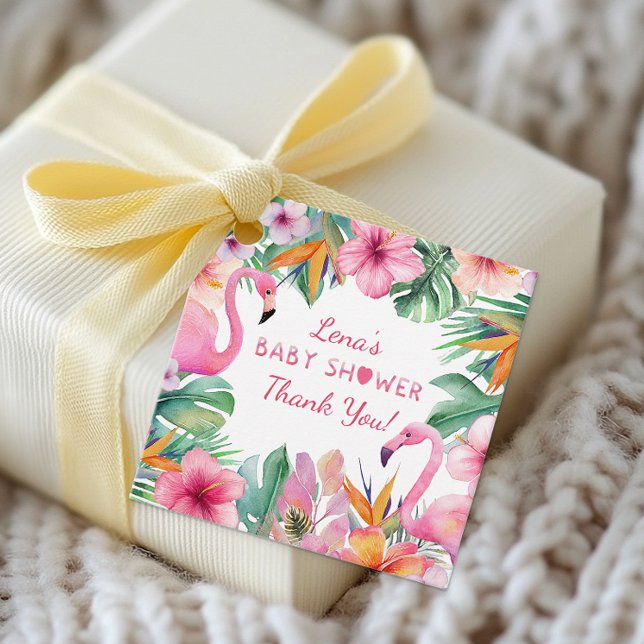 Tropical Flamingo Baby Showmarke Geschenkanhänger (Tropical Baby Shower Favor Tag)