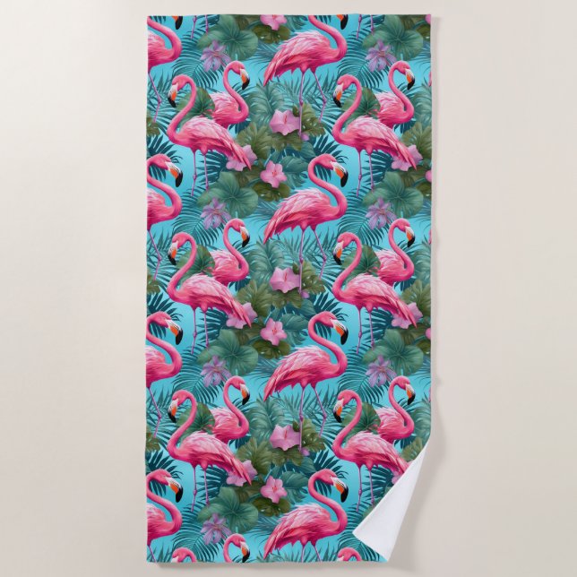 Tropical Flamingo Beach Handtuch (Vorderseite)