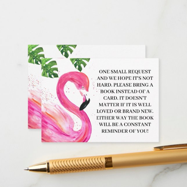 Tropical Flamingo Bird Books for Baby Request Begleitkarte (Vorderseite/Rückseite Beispiel)