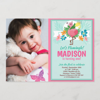 Tropical Flamingo Birthday Foto Einladung