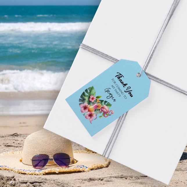 Tropical Flamingo Birthday Party Geschenkanhänger (Tropical Flamingo Birthday Party Gift Tags.  Celebrate your birthday with some beach vibes.)