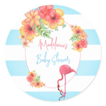 Tropical Flamingo Blue Stripe Baby Dusche