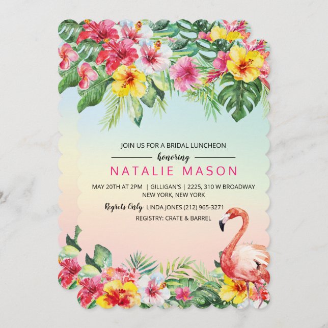 Tropical Flamingo Bridal Dusche Einladung (Vorne/Hinten)