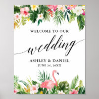 Tropical Flamingo Calligraphy Wedding Willkommen