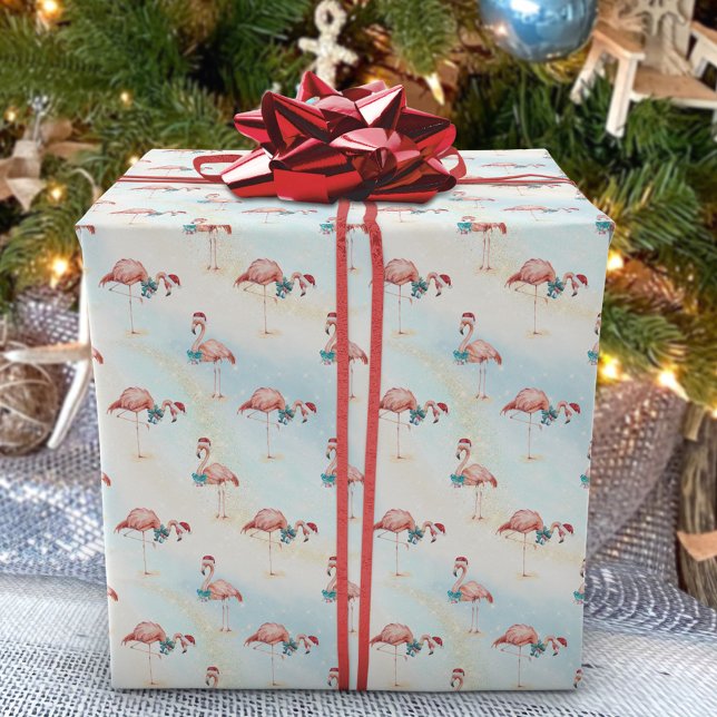 Tropical Flamingo Christmas Beach Geschenkpapier (Von Creator hochgeladen)