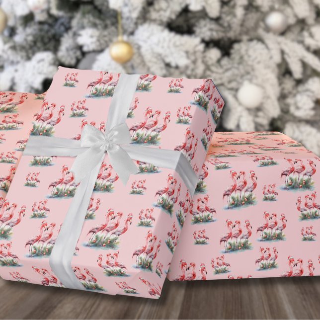 Tropical Flamingo Christmas Geschenkpapier (Pink Flamingo Tropical Beach Christmas Wrapping Paper )