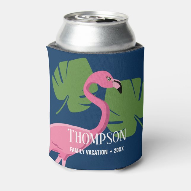 Tropical Flamingo Custom Family Vacation Wiederseh Dosenkühler (Kanne Rückseite)