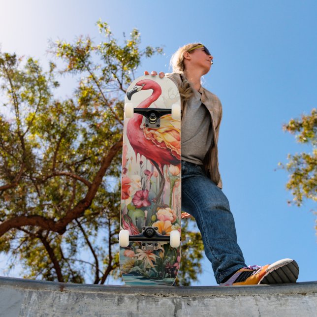 Tropical Flamingo Fantasy Paradise Bloom Skateboard (Außenbereich 1)