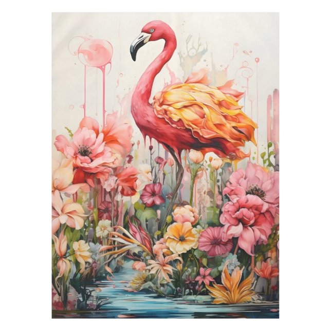 Tropical Flamingo Fantasy Paradise Bloom Tischdecke (Vorderseite)