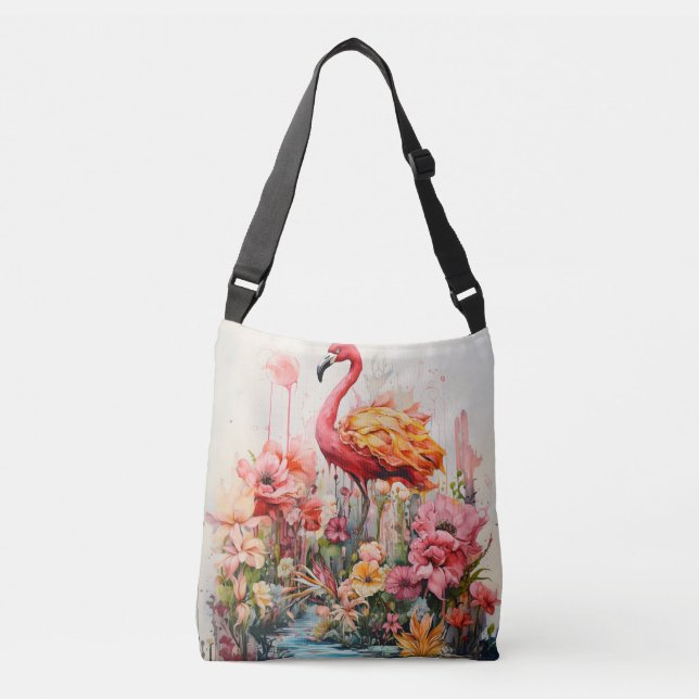 Tropical Flamingo Fantasy Paradise Bloom Tragetaschen Mit Langen Trägern (Vorderseite)