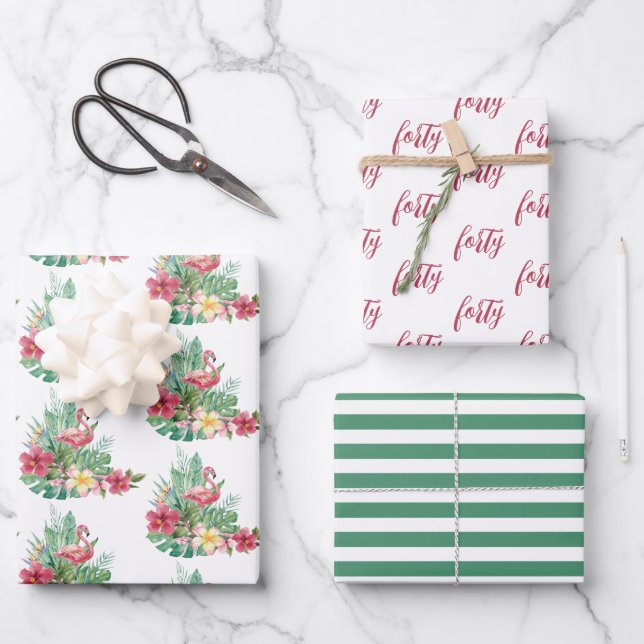 Tropical Flamingo Geschenkpapier Set (Vorderseite)