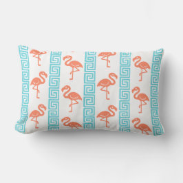 Tropical Flamingo - Greek Key Coral & Turquoise Lendenkissen