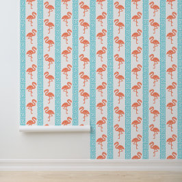 Tropical Flamingo - Greek Key Coral & Turquoise Tapete