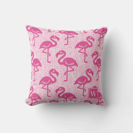 Tropical Flamingo Greek Key - Hot Pink Monogram Kissen