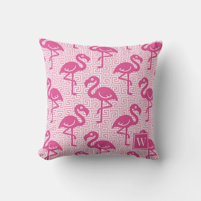 Tropical Flamingo Greek Key - Hot Pink Monogram Kissen (Vorderseite)
