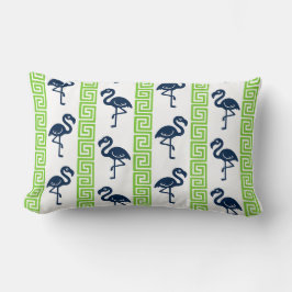 Tropical Flamingo - Greek Key Navy & Lime Lendenkissen