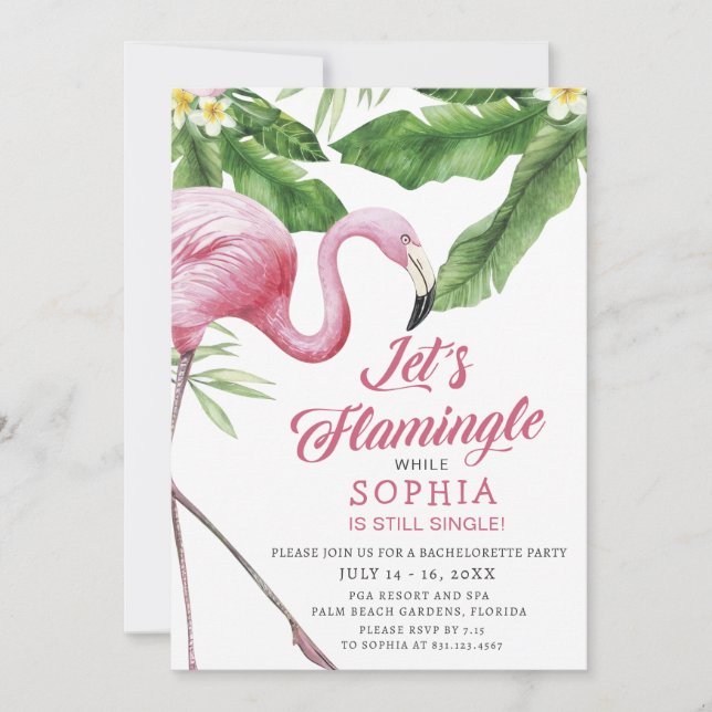 Tropical Flamingo Junggeselinnen-Abschied Einladun Einladung (Vorderseite)