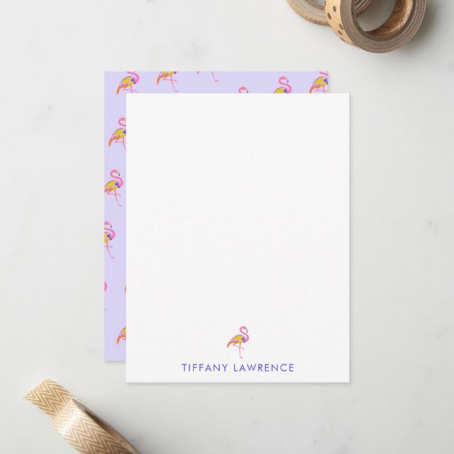 Tropical Flamingo Lila Personalisiert Mitteilungskarte (Vorderseite/Rückseite Beispiel)