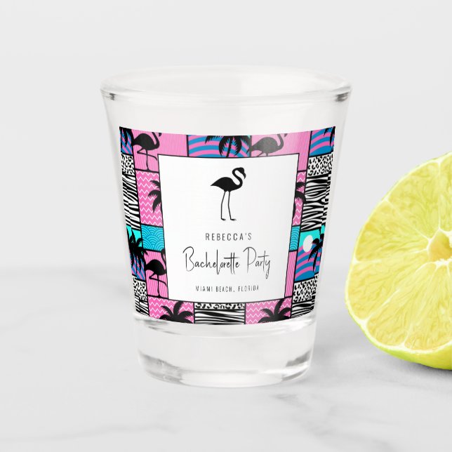 Tropical Flamingo Miami Beach Junggeselinnen-Absch Schnapsglas (Vorderseite)