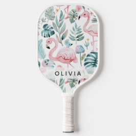 Tropical Flamingo Monstera Pattern Custom Name Pickleball Schläger
